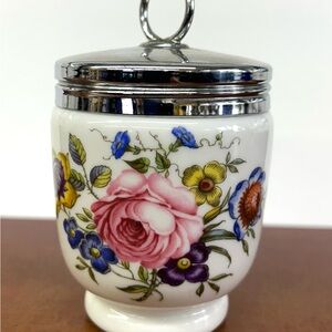 Royal Worcester White Porcelain Jar with Floral Transfer and Silver Lid